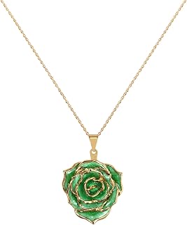 Real Rose Gold Dipped Necklace Gifts for Women, 24K Gold Rose Pendant Necklace Jewelry Mothers Day Anniversaries Birthday Christmas Special Occasions Gifts for Her Mom Wife Girlfriend