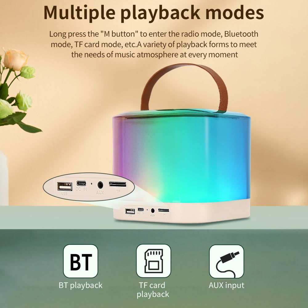 Hanzete Mini macchina per karaoke con microfono wireless e set di altoparlanti con 2 microfoni ricaricabili a LED, luce colorata, altoparlante per karaoke, feste di compleanno, desktop, fitness, set