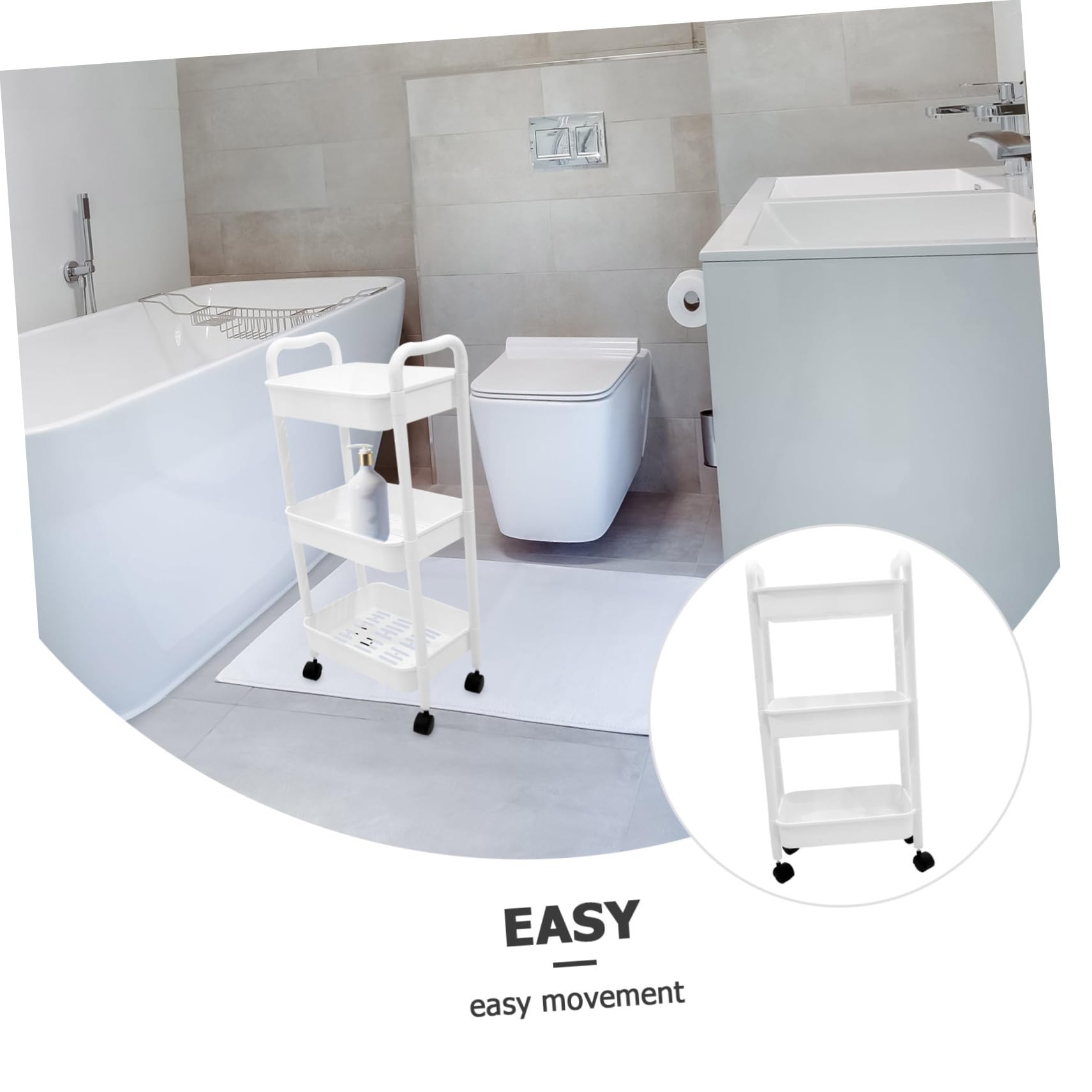 Carrello Mobile Portaoggetti Con Ruote, Ripiano Portaoggetti Multifunzione in Pp, Carrello Di Stoccaggio Compatto Per Cucina, Bagno e Ufficio, Organizzatore Salvaspazio a 3 Livelli