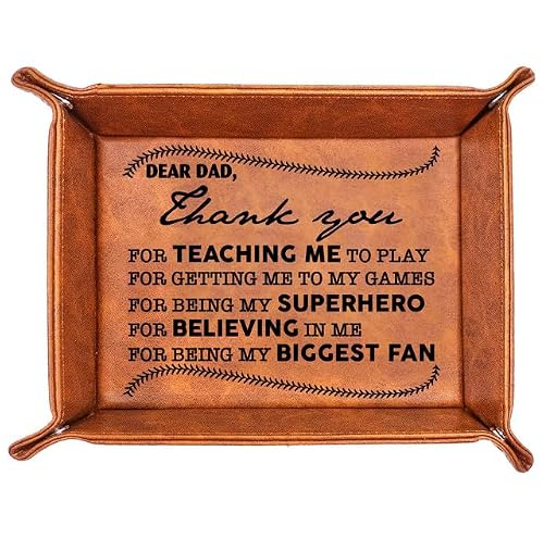 AZGUAMI Funny Baseball Dad Gifts - Softball Dad PU Leather Valet Tray, Unique Birthday Gift from Son Daughter, Coach Dad Desk Décor Organizer