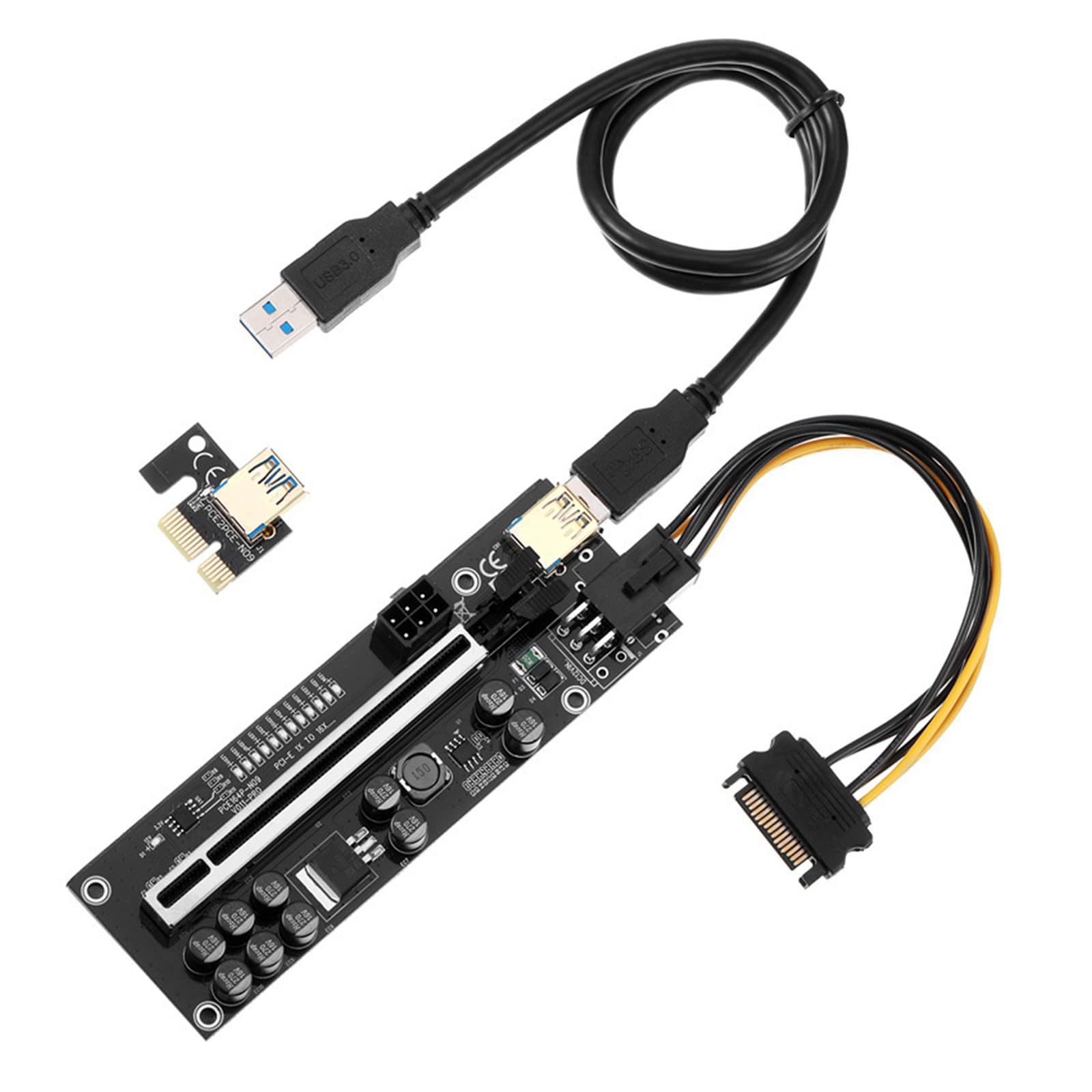 Amazon.com: PCIE Riser 10 Capacitors,GPU Extender Riser Card for Bitcoin  Litecoin ETH Ethereum Mining,with 60 cm USB 3.0 Extension Cable & 6PIN SATA  Power Cable (V11Pro-1 Pack) : Everything Else