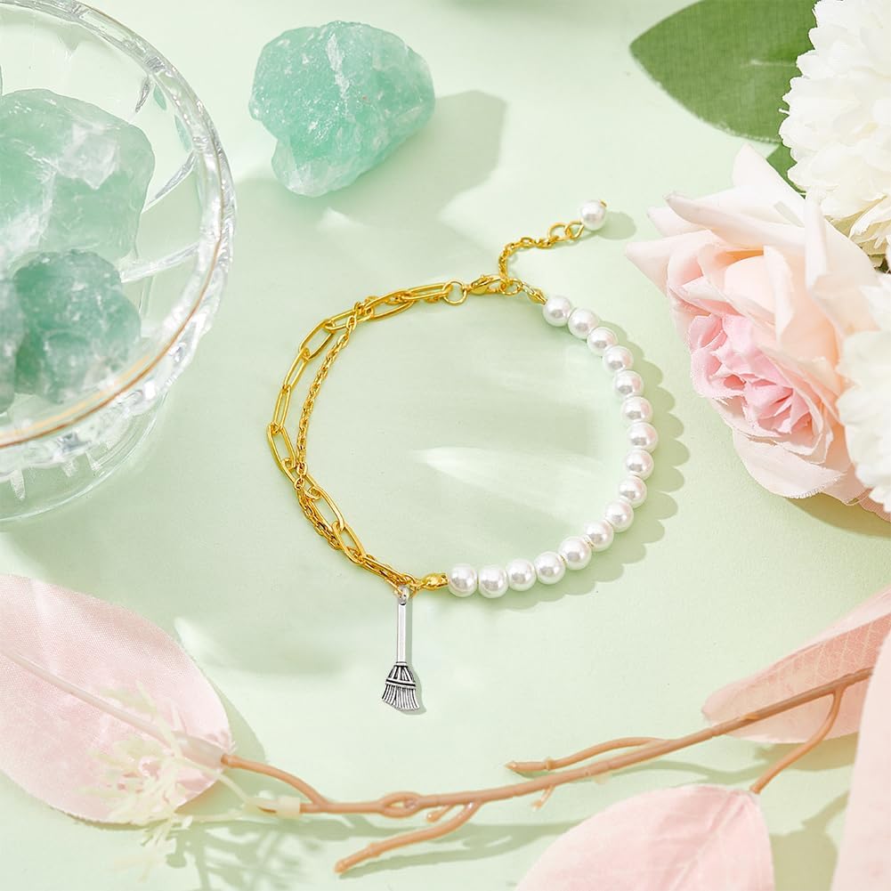 DICOSMETIC 120Pcs Witch Broom Charms Alloy Broom Pendants Magic Broomstick Charm Antique Silver Charms for DIY Bracelet Easter Jewelry Making, Hole: 2mm - Image 5