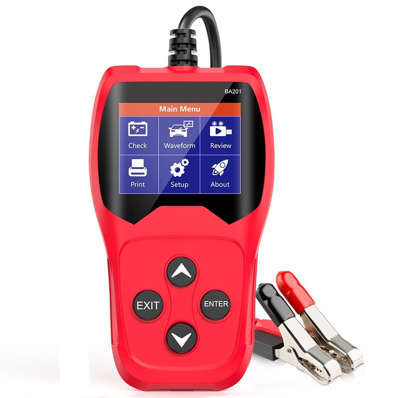 Comprobador de baterias de coche Ba201 Probador de batería de coche 12V 100 a 200 0cca 12 Volts Herramientas de batería for el automóvil Tergiversador de diagnóstico de carga de arranque rápido(Rojo)