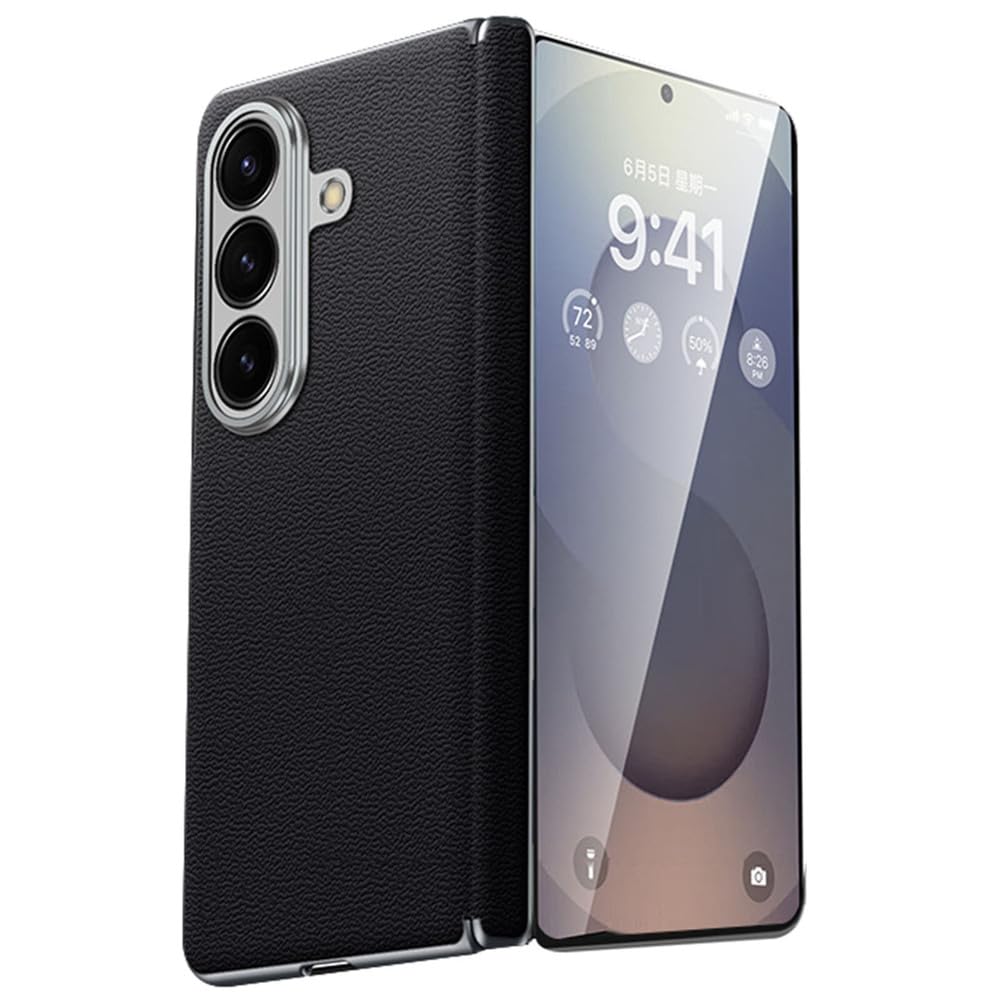 Protection Samsung Galaxy Z Fold 7 coque arrière magnétique en cuir véritable noir