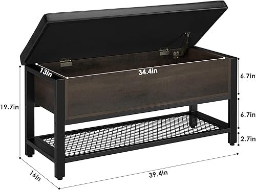 Miniatura 3 de HOSTACK Banco de Almacenamiento, Banco de Zapatos para Entrada con Caja de Almacenamiento de Apertura Abatible, Banco Otomán al Final de la Cama con