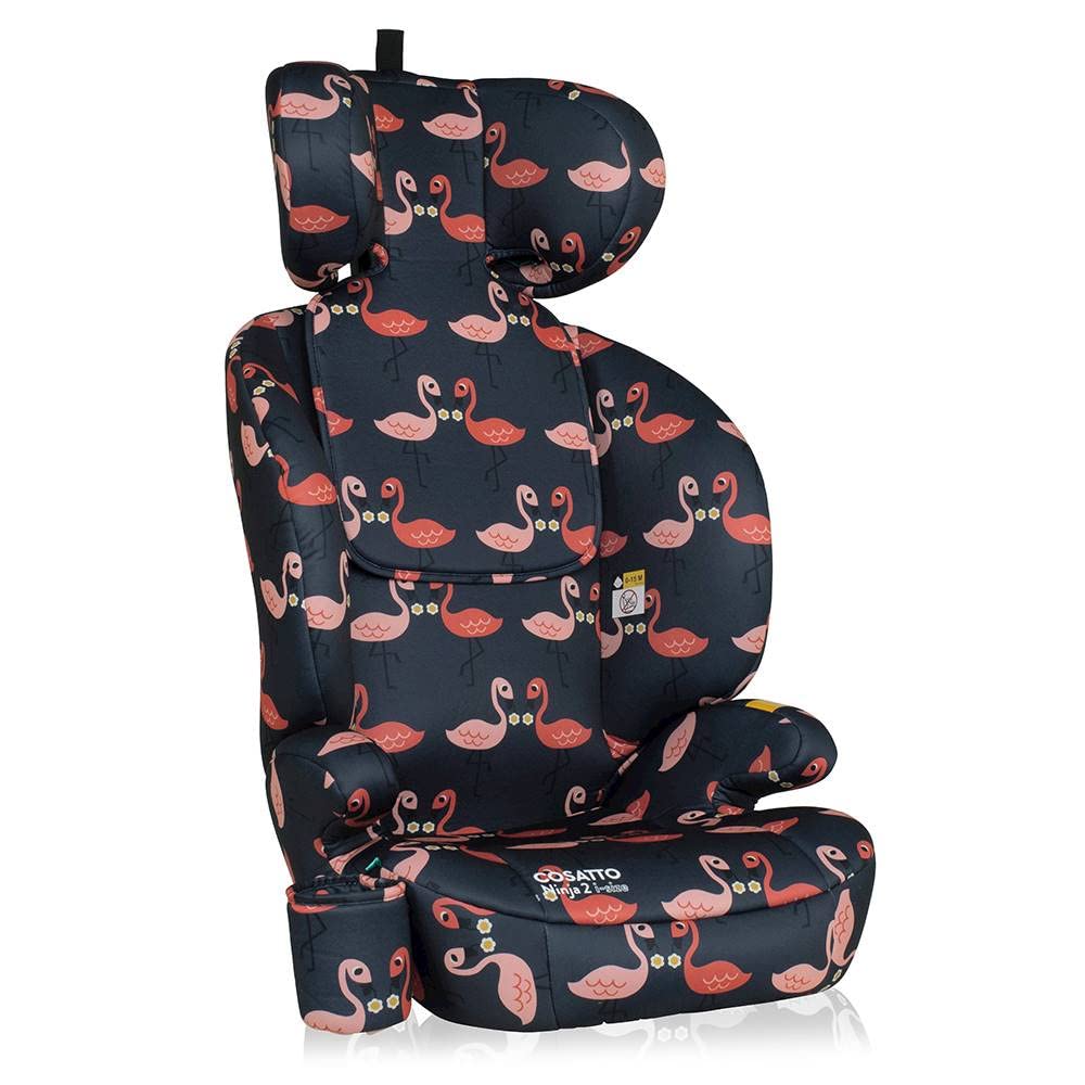 Cosatto Ninja 2 i-Size Hochlehnen-Sitzerhöhung 100-150cm (Pretty Flamingo) | ISOFIX oder Fahrzeuggurt Einbau mit Seitenaufprallschutz, Memory-Schaum und waschbaren Bezügen.