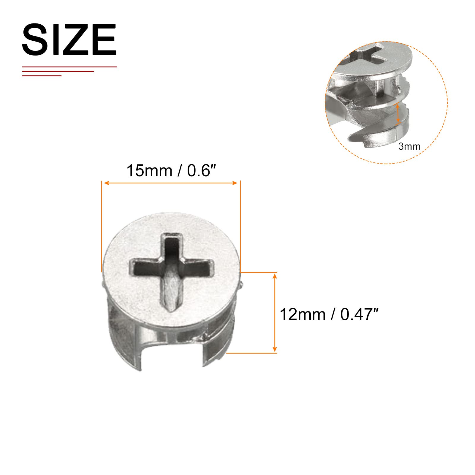 DTGN 15x12mm(DxH) Cam Lock Nut - 15Pack - Good for Wood Wardrobe Table Bookshelf - Furniture Cam Fittings Connectors - Silver Tone - Image 2