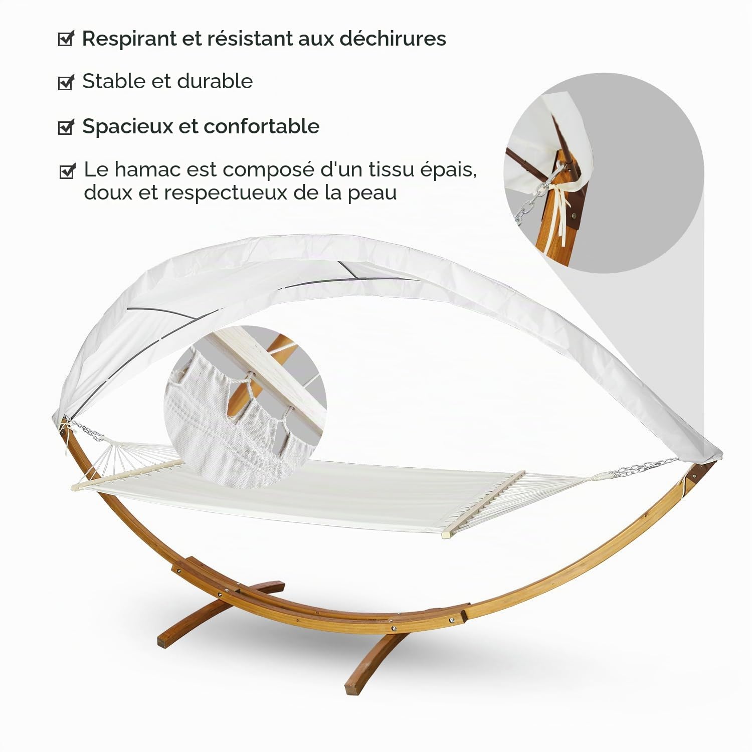 Hamac d'extérieur double avec support, surface de couchage 200 x 150 cm, charge maximale 200 kg, balançoire suspendue, hamac pour balcon, jardin et terrasse