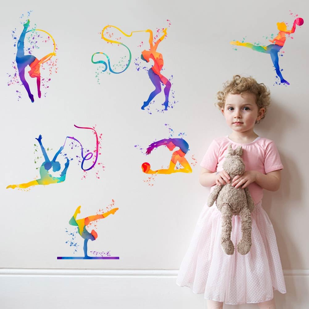 SUPERDANT Gymnastics Wall Stickers Rhythmic Gymnastics Wall Art Stickers Dancing Girl Wall Decals Peel and Stick Vinyl Decor for Living Room Bedroom Decoration Girl's Gifts