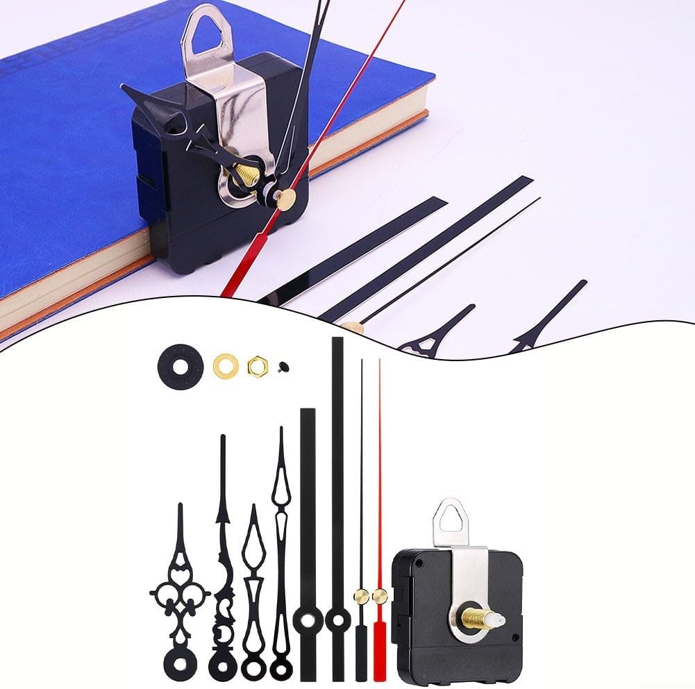 Quartz Clock Movement Kit with Long Shaft DIY Wall Clock Repair, Motor Mechanism 56x56mm, Fits 3-6mm Thick Panels, Black