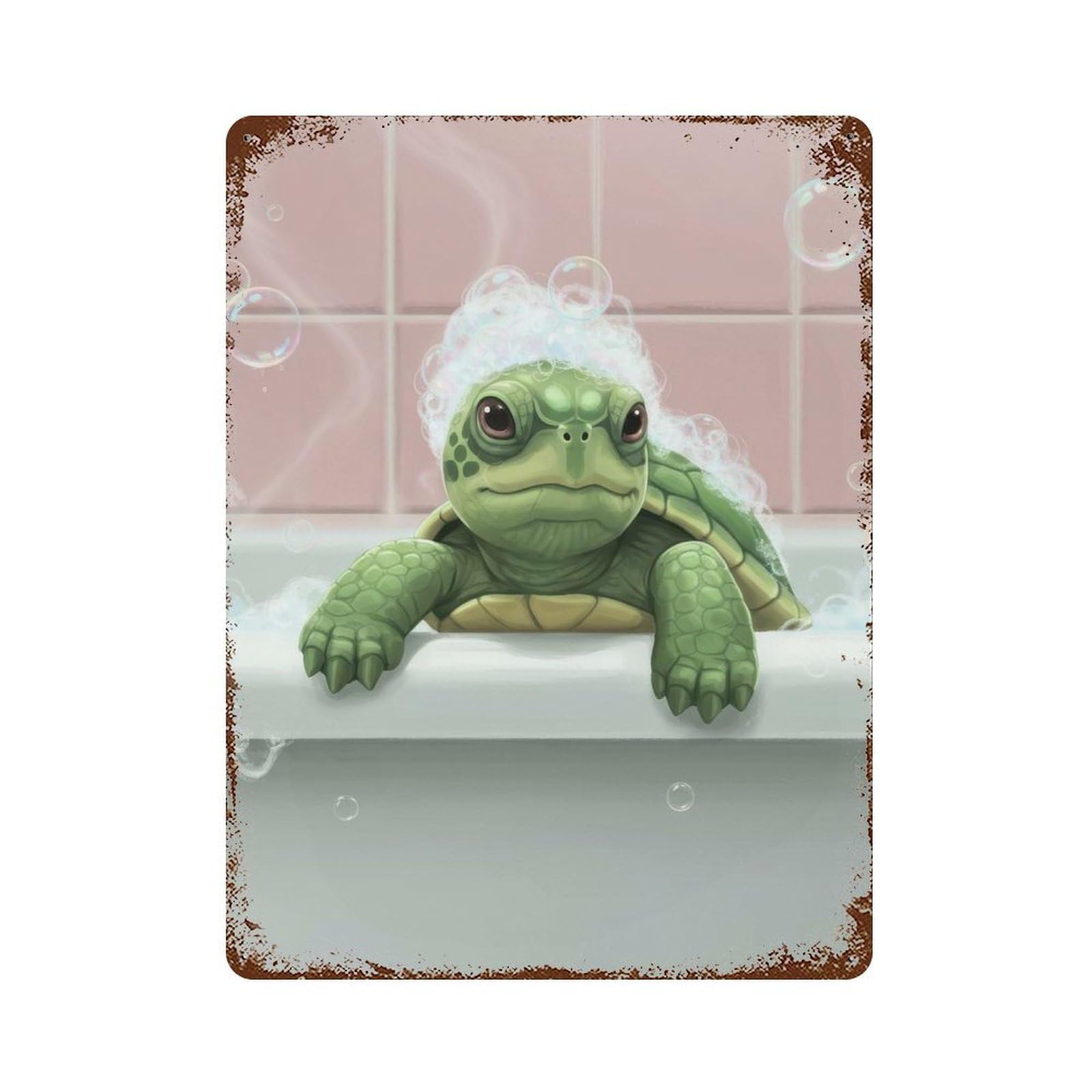 Garage Style Turtle in Bathtub with Bubbles Vintage Metal Tin Sign 15.7"x11.8", Classic Wall Plaque for Bar And Workshop