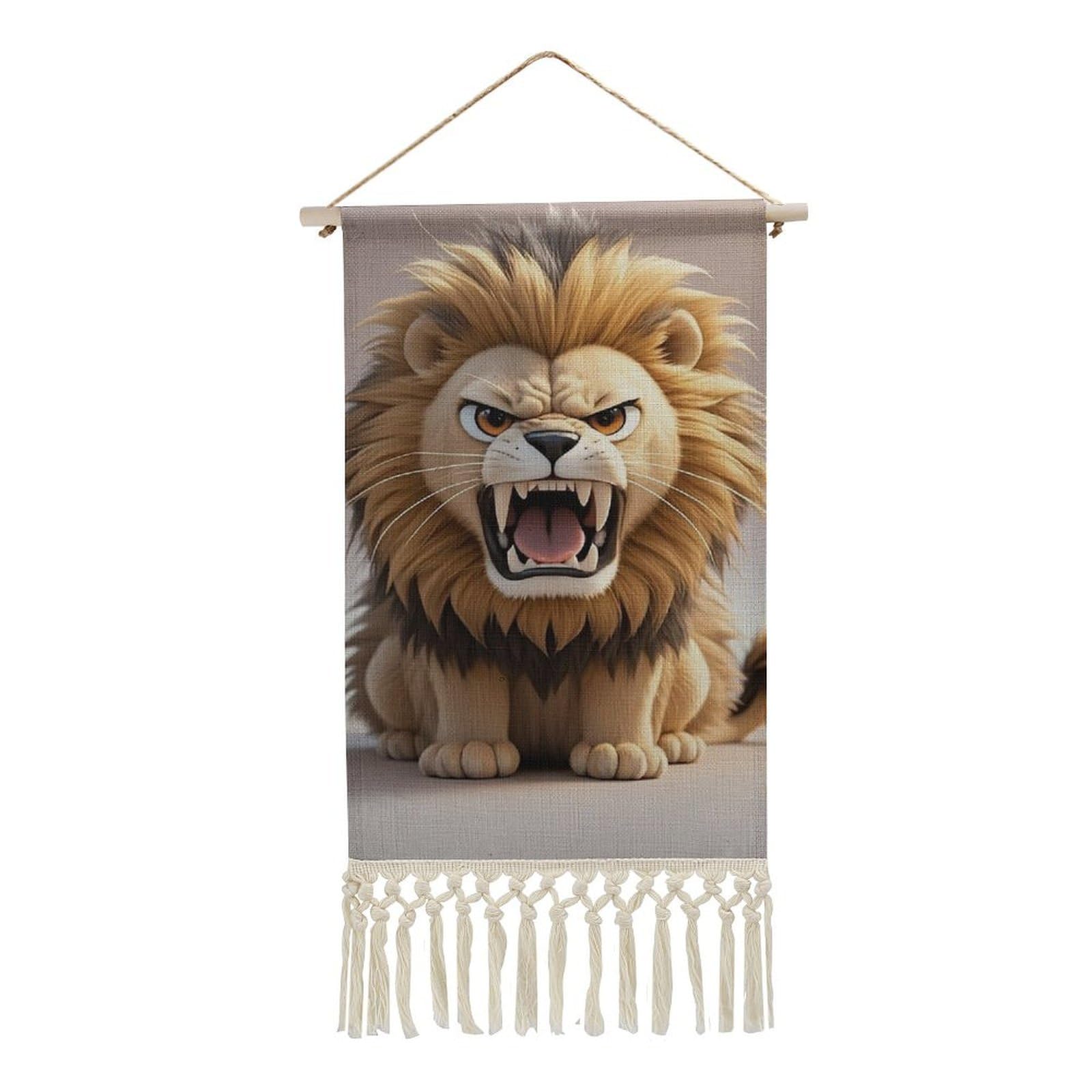 FekiLoot Lion Wall Art Poster Hanger Frame Vertical Tassel Tapestry Cotton Linen Hanging Poster Decorative Wall Art Prints Vintage Wall Art Decor for Home Bedroom Living Room Office