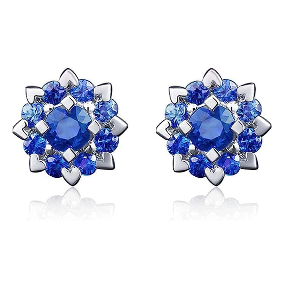 Boucles d'oreilles or blanc anti-allergie saphir véritable sans irritation