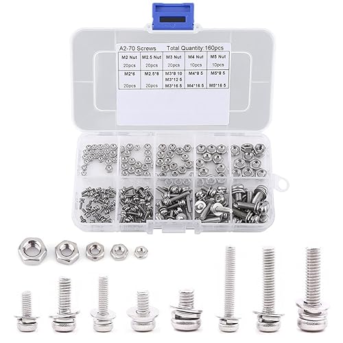 Juego de tornillos y tuercas de acero inoxidable 304 tornillos de cabeza plana Kit surtido de tuercas M2 M2.5 M3 M4 M5