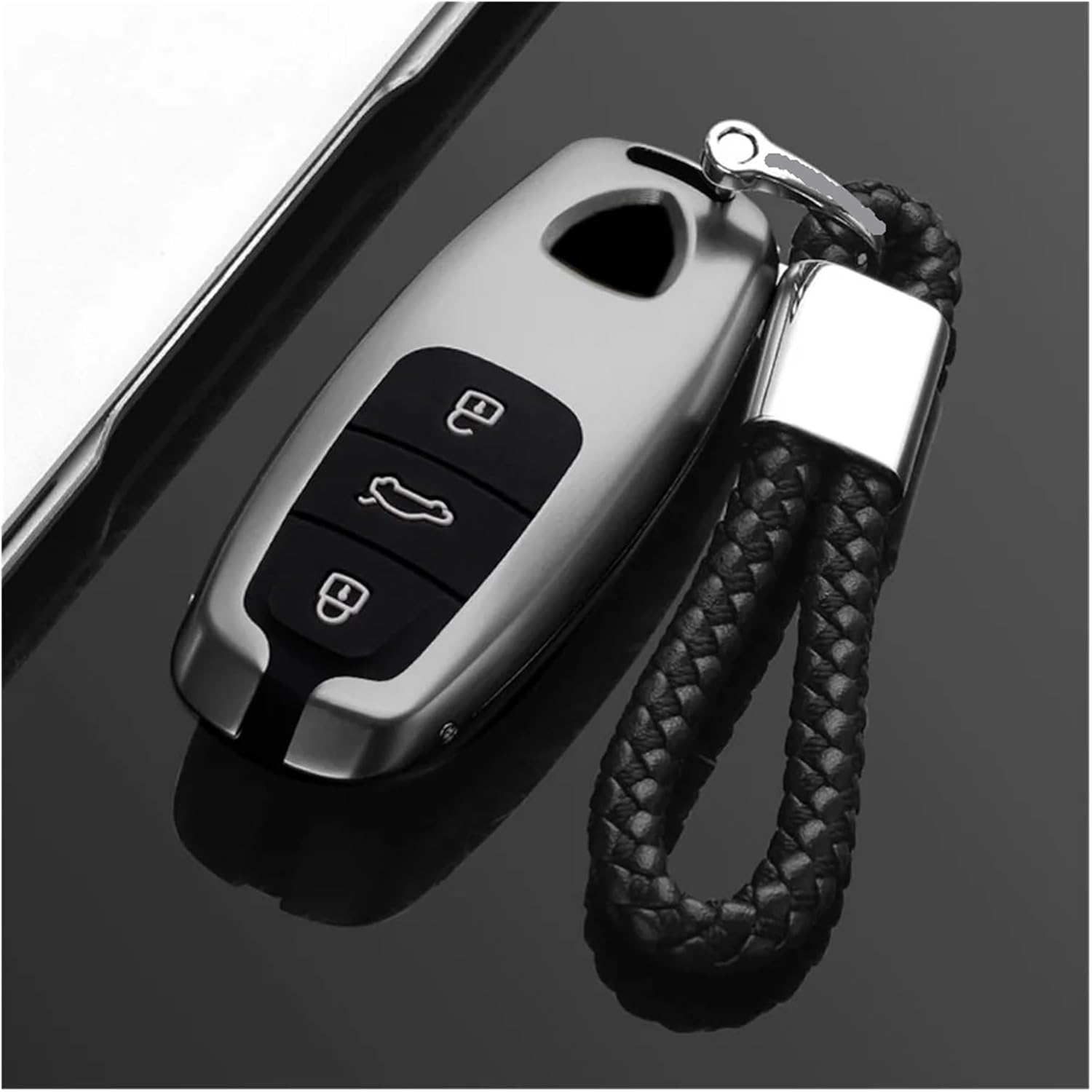 Aluminum Alloy Metal+ Skin Rope Car Remote Key Case Cover Shell Holder Fob Keychain Compatible For Lamborghini URUS 2021 Accessories(Style 4)