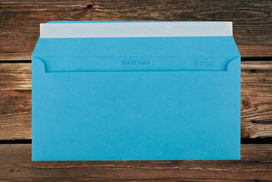 Blaue Elco Color Briefumschläge mit Fenster (lasertauglich) / 114 x 229 mm (DL) / mit Abziehstreifen/haftklebend / 250 Stück