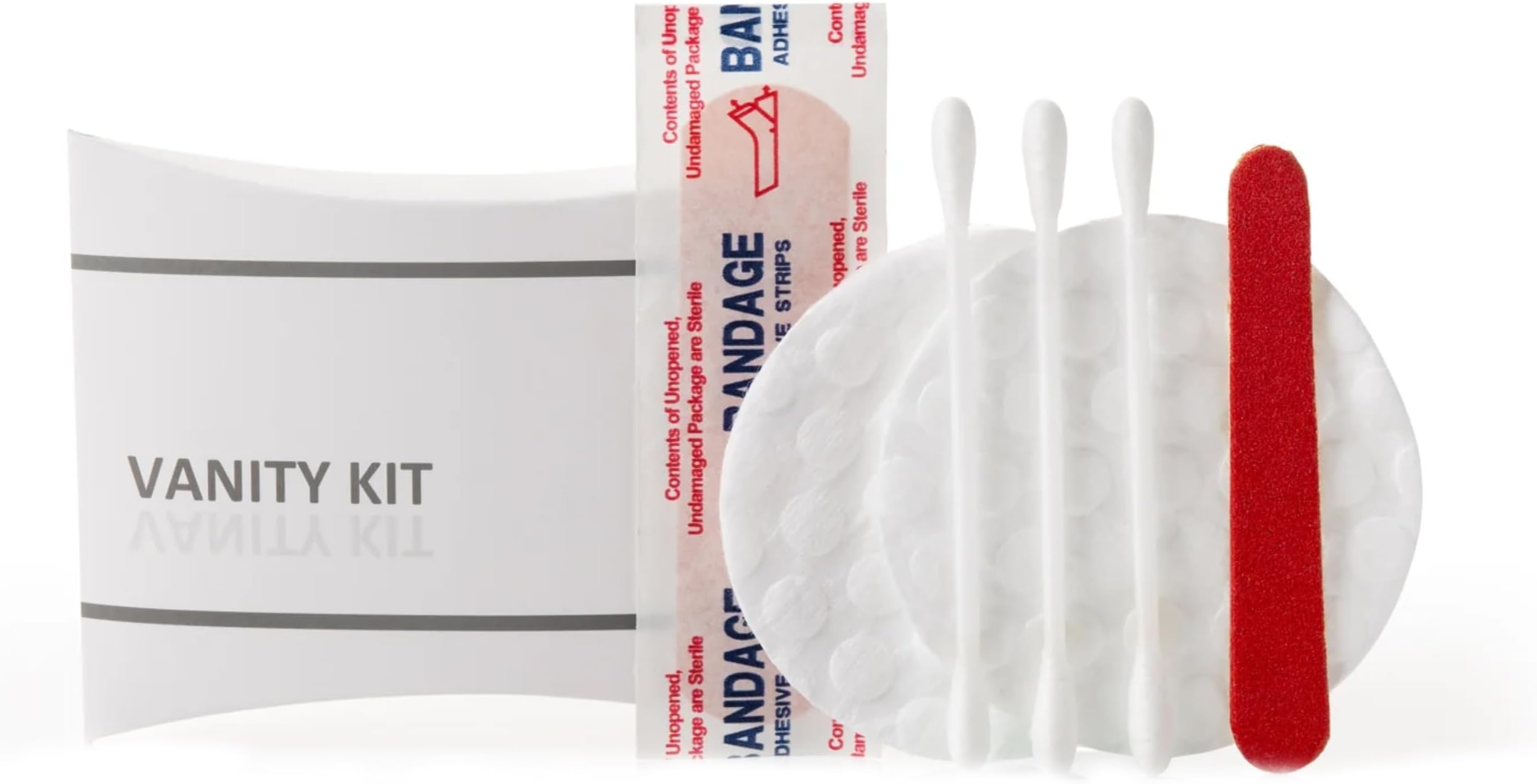 World Amenities Necessities Grooming Vanity Kit | Hotel Amenities | Includes Sewing Kit, Nail File, Cotton Swabs, 2 Cotton Rounds and Band-Aid | Pack of 25 Kits