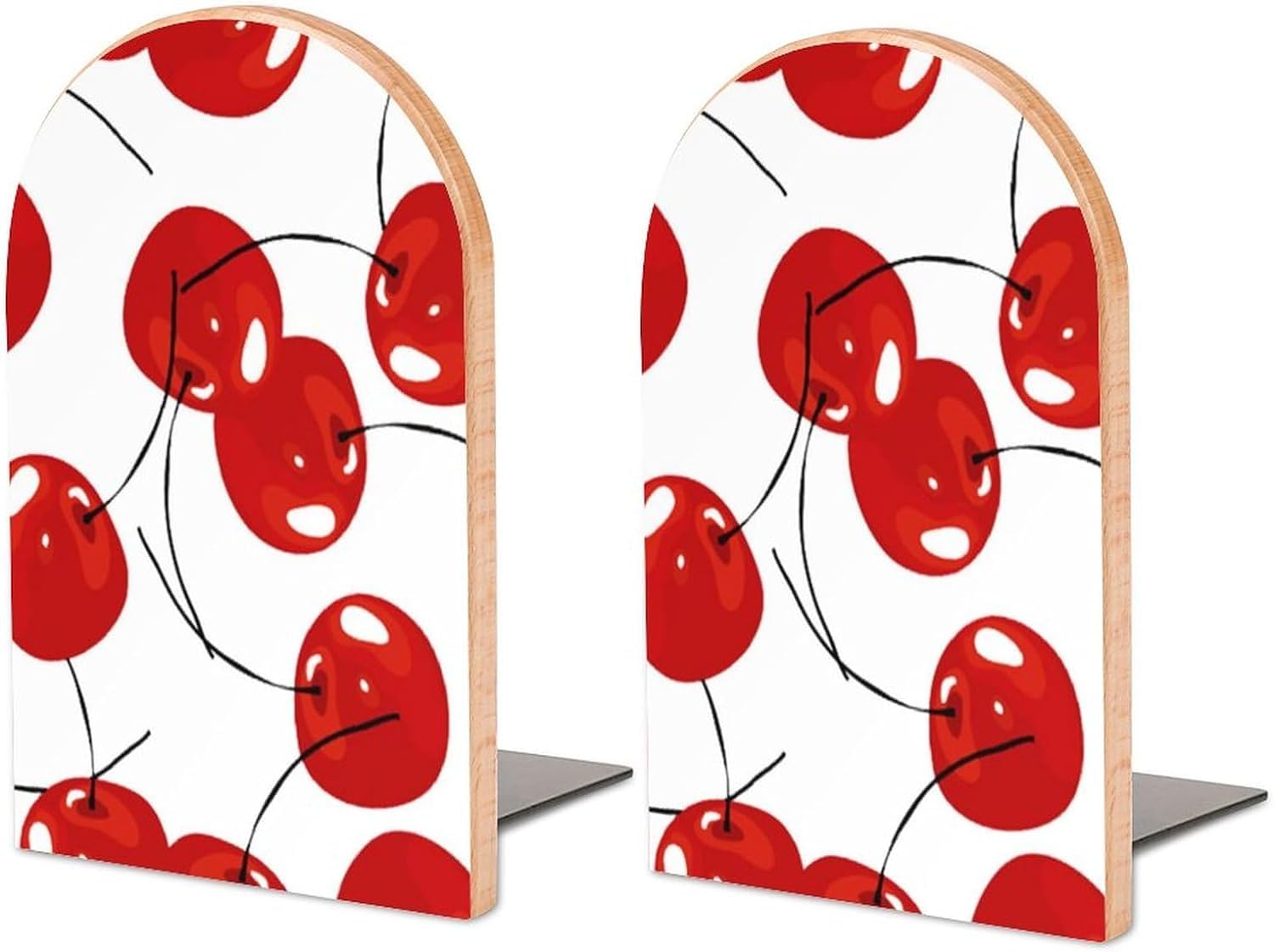Juzgtsit As Pic Fresh Red Cherries Bookends Wood Book Ends Book Stand Holder Bookshelf Ends For Home Office Study Decoration
