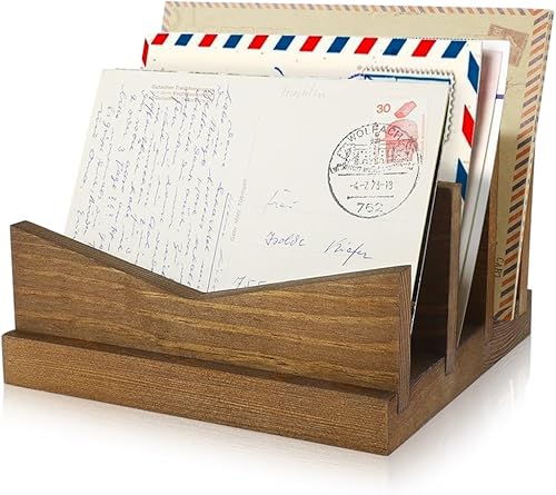 Picowe Organizador de correo de escritorio, soporte de correo de madera, 3 ranuras para cartas, organizador de sobres para oficina en casa