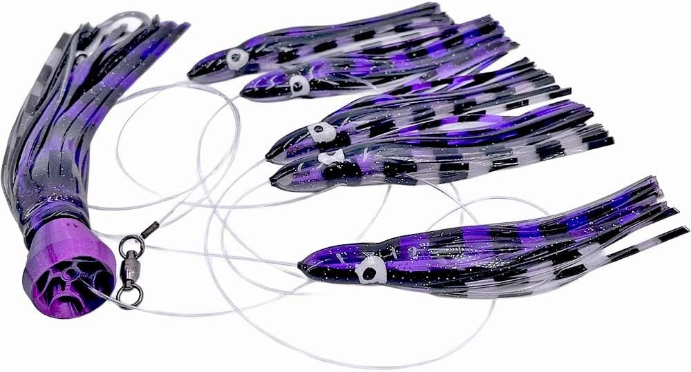 Daisy Chain Trolling Lure, 5 Teaser Skirts with Jet Head, for Tuna, Mahi, Wahoo