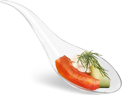 50 Pcs Mini Appetizer Wave Spoon - Clear Platic Tasting Spoons for Serving Desserts, Cakes & Hors d'oeuvres plates, Reusable - 50CT