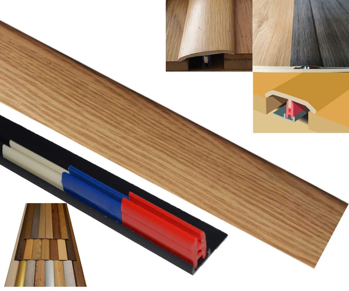 Medium Oak/Laminate Door Threshold Strip – Adjustable Height 50mm × 90cm Easyclip – Door Threshold Ramp, Floor Transition, Seal & Weather-Resistant
