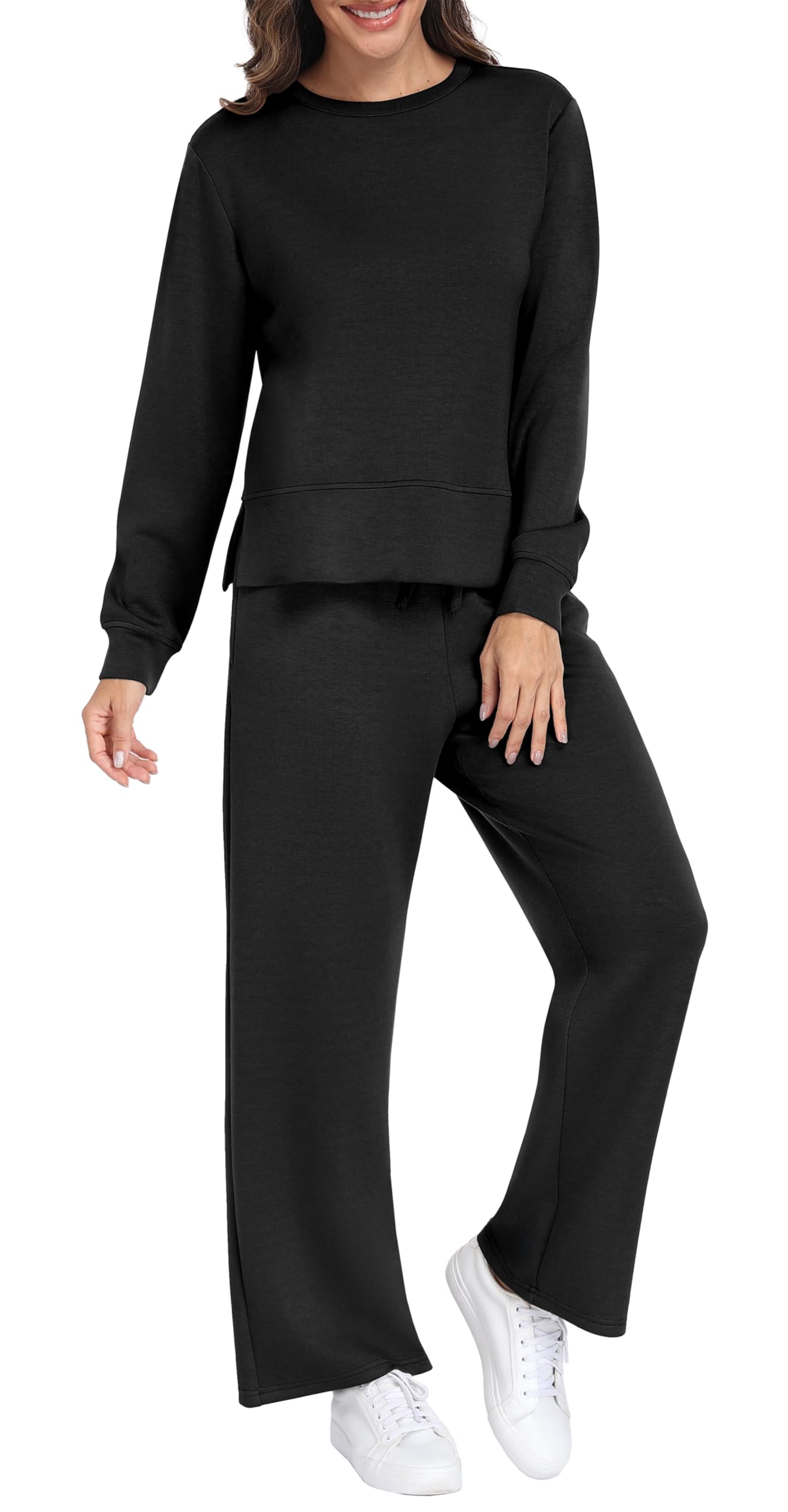 GRECERELLE Tuta da donna, set completo di due pezzi, abbigliamento autunnale a maniche lunghe, abbigliamento da salotto da donna, casual, pullover girocollo e pantaloni da jogging con tasche