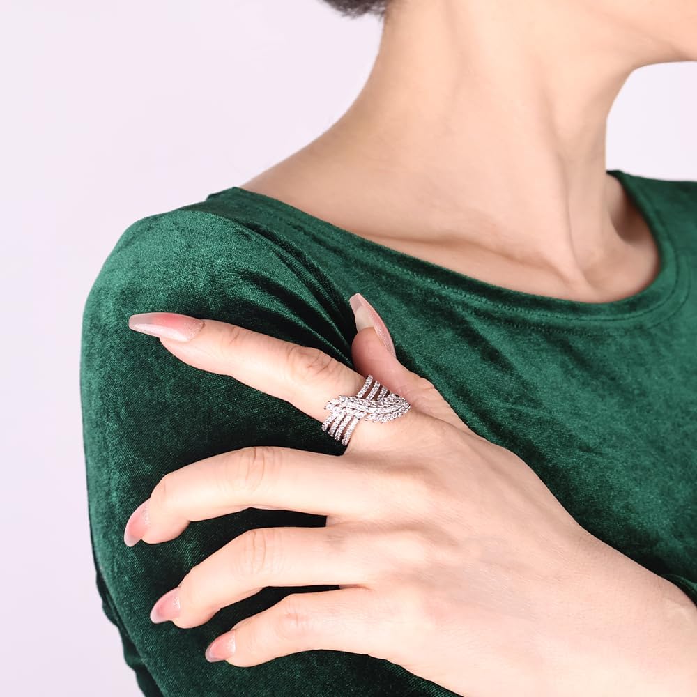 Chunky Rings for Women, Unique Design Simulated Diamond Twist Joint Finger Rings Band Adjustable Trendy Fashion Jewelry Thumb CZ Statement Rings for Women - Image 2