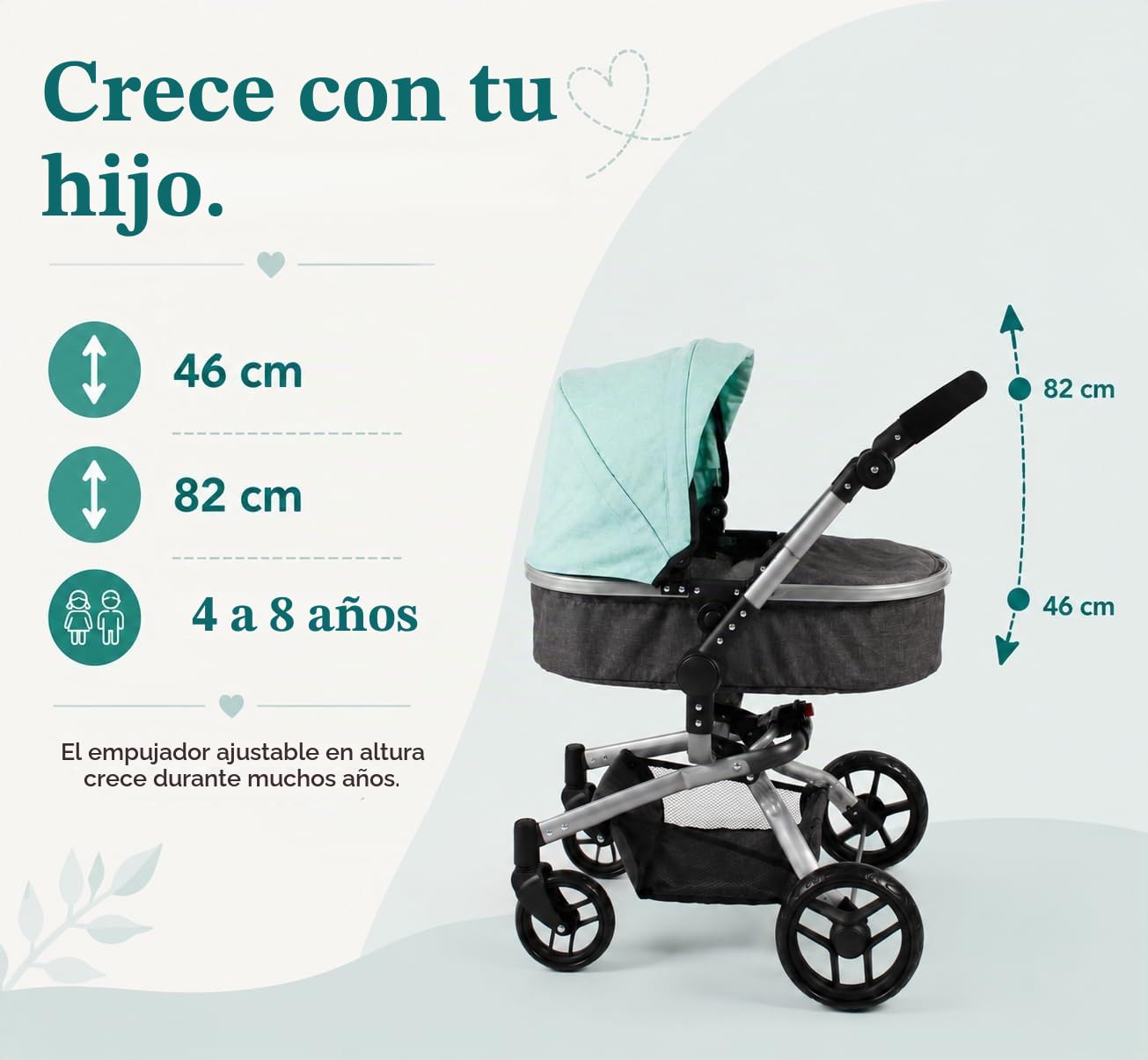 Cochecito para muñecas Yolo 2 en 1 para niños de 4 a 8 años