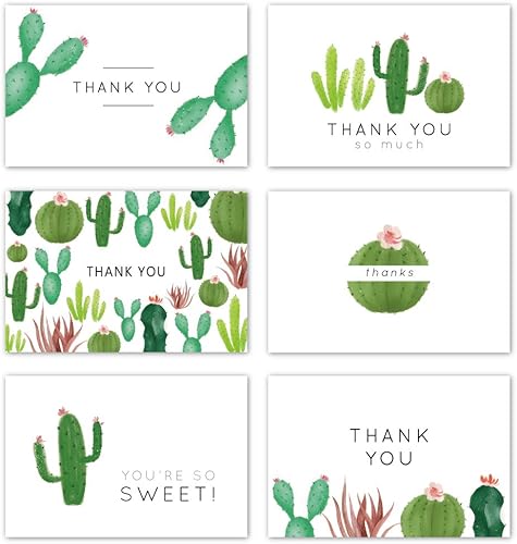 Gooji Tarjetas de agradecimiento de cactus de 4 x 6 pulgadas paquete de 36 unidades a juego con sobres blancos para pelar y sellar juego surtido