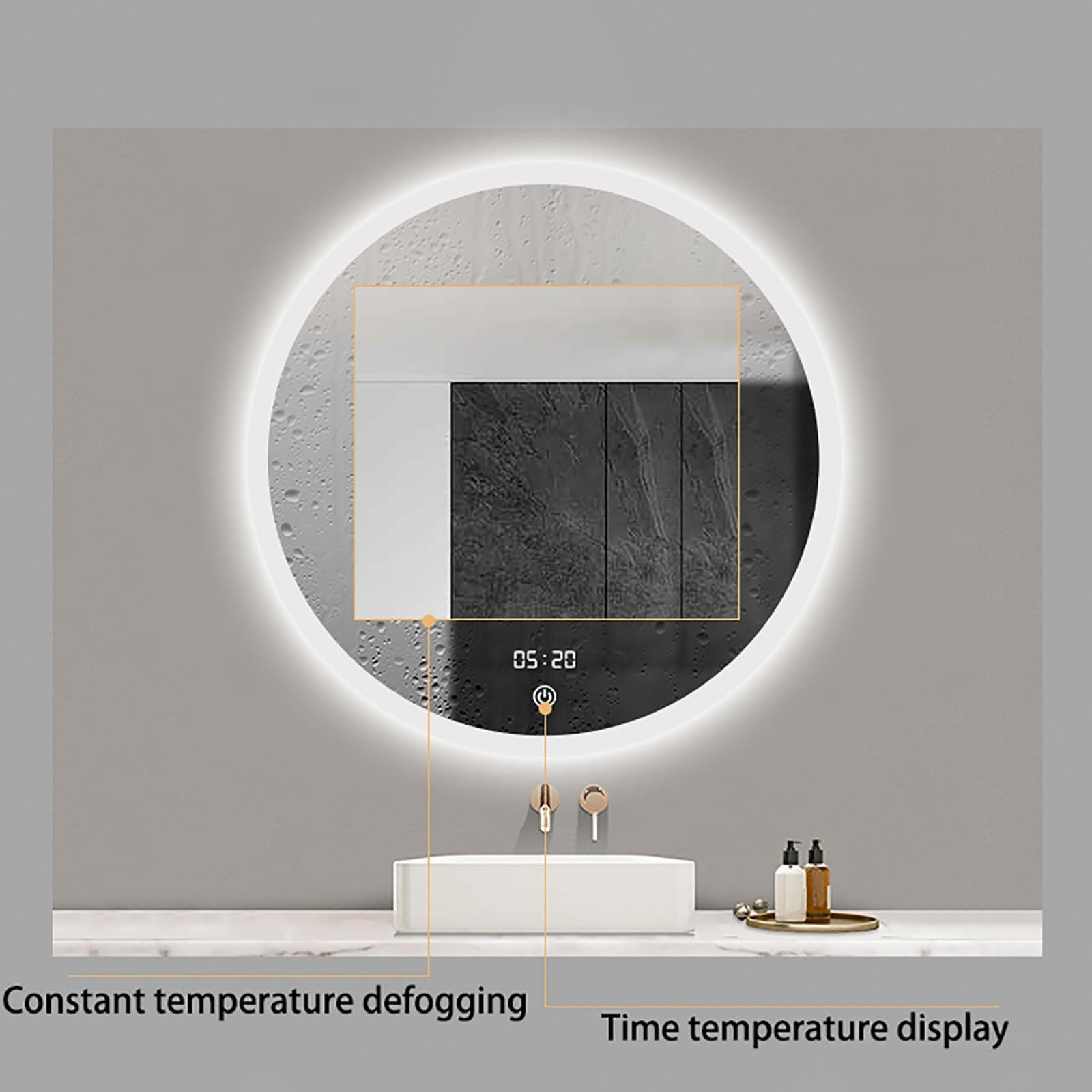 Specchio Bagno LED,Specchio Trucco con Luci,Dimmerabile,Anti Appannamento,Specchio Montato a Parete con Smart Touch Button,Specchio da Bagno Senza Cornice alla Moda (Size : 50cm)