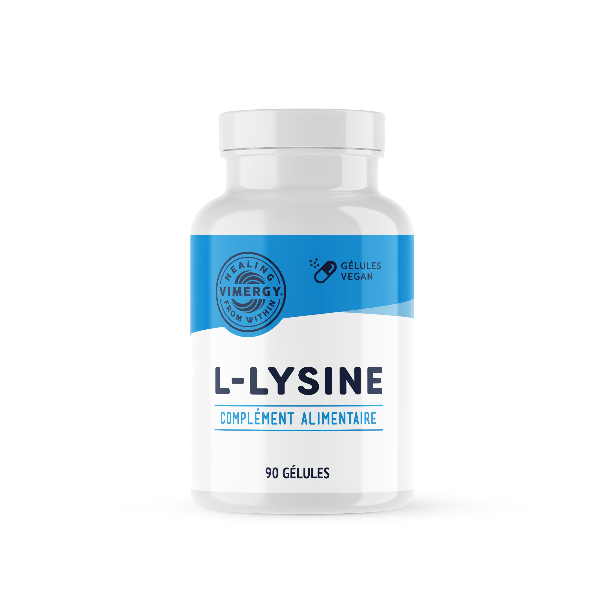 Vimergy L-Lysine Gélules de 500 MG, 90 Portions – Acide Aminé Essentiel – Gélule Végétalienne sans Agent Gélifiant - Sans OGM, Gluten ni Gélatine, Casher (90 unités)