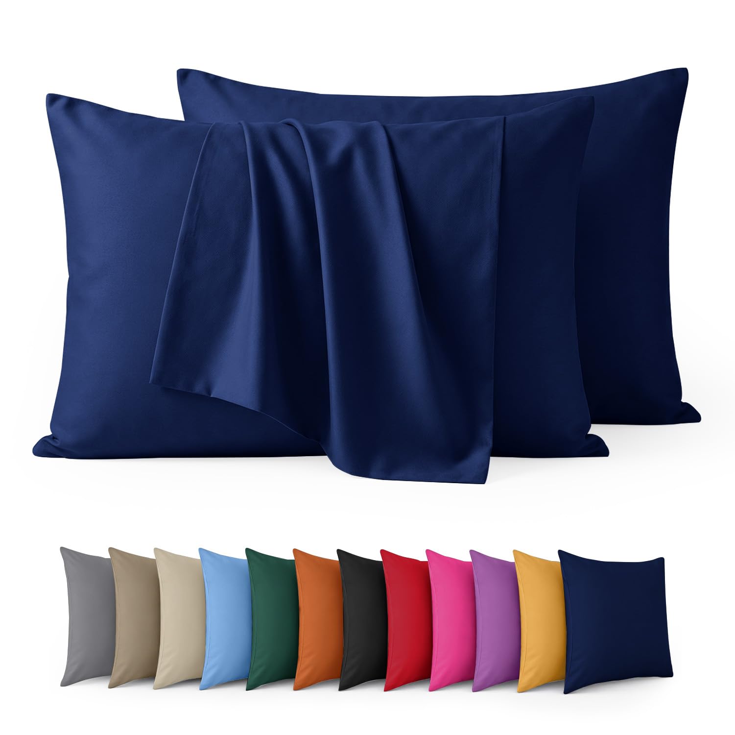 Aspire Homeware Navy Pillow Cases 2 Pack – 100% Brushed Microfiber Pillowcases Super Soft Envelope Closure Pillow Cover (50X75cm)