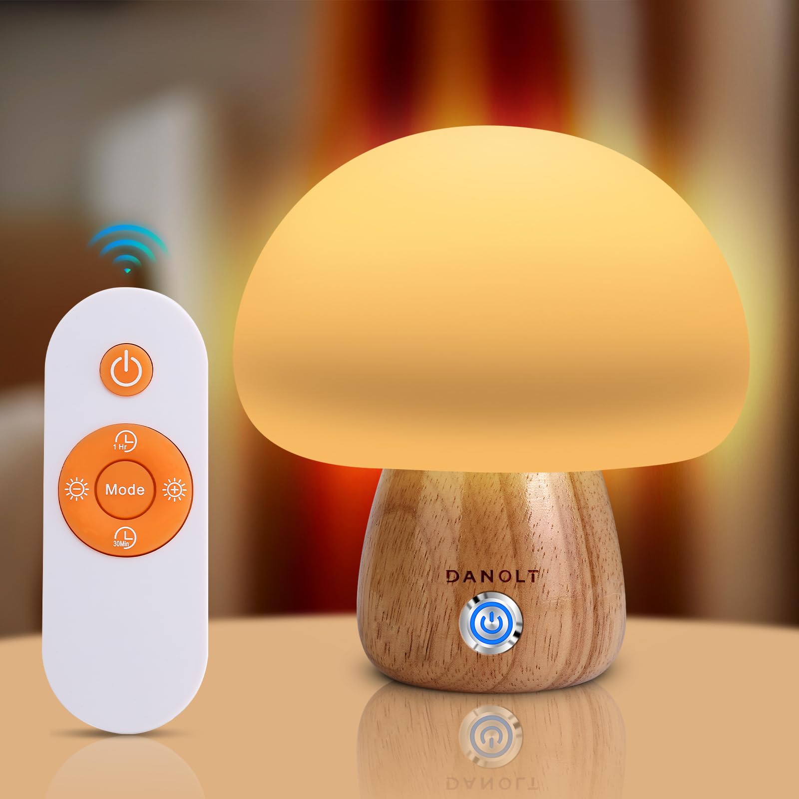 Danolt Mushroom Night Light, 7 Color Mushroom Lamp Rechargeable and Dimmable Silicone Night Light with Remote