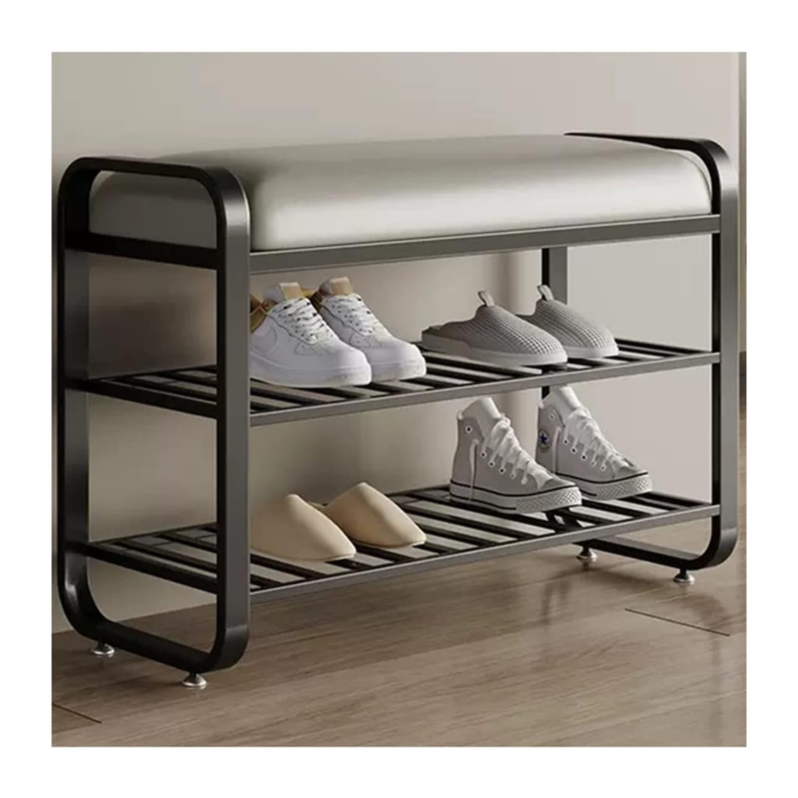 MYUYEE Shoe Storage Bench 2 Tier Entryway Shoe Storage Orga Shelf Shoe Rack Bench With Padded Seat For Hallway Front Door Doorway,Gray,60 * 32 * 52Cm(Grey-60 * 32 * 52Cm)