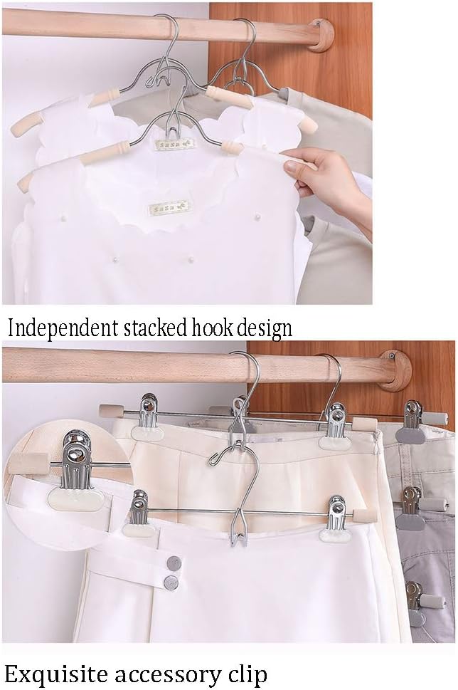 - Metal Hanger Pants Rack Combination Space-Saving Non-Slip Adjustable Clip Overlay Design Clothes Storage Hangers (Pack of 6) (Color : Black) (Apricot)