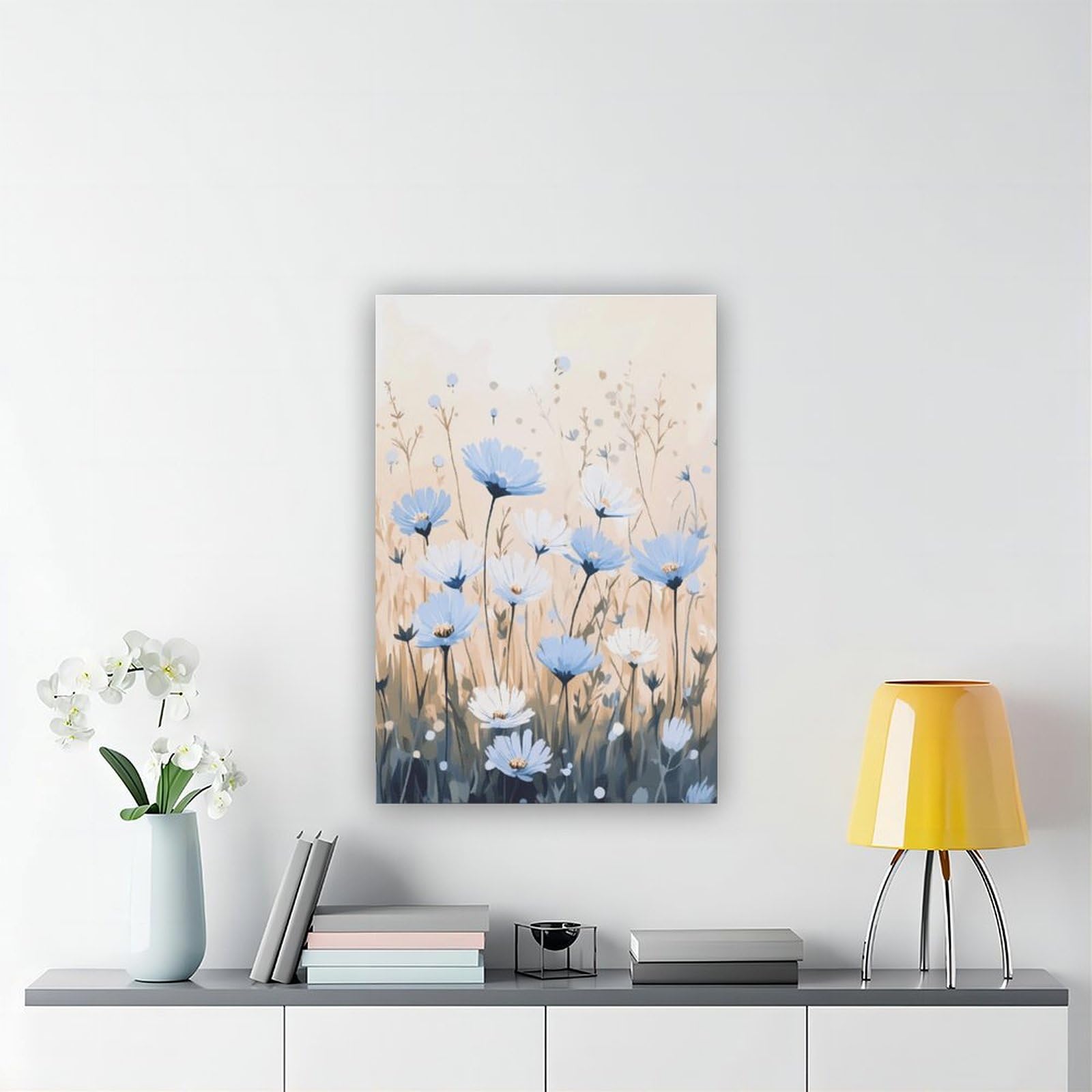 UTGN Leinwand-Poster, Motiv: Blaue Chicorée, Blumen, Wiese, Botanik, Wandkunstdruck, Bild, Gemälde, 50 x 75 cm