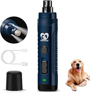 Casfuy Dog Nail Grinder with 2 LED Light for Large Medium Small Dogs - 3X More Powerful 2-Speed Electric Pet Nail Trimmer Rechargeable Quiet Painless Paws Grooming &amp; Smoothing Tool (Dark Blue)