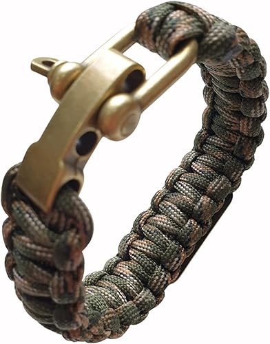 Miniatura 7 de Pulsera de paracaídas VAYOBOO - Pulsera táctica de supervivencia para hombres con bandera de EE. UU. de bronce - 3 tamaños ajustables - Camuflaje