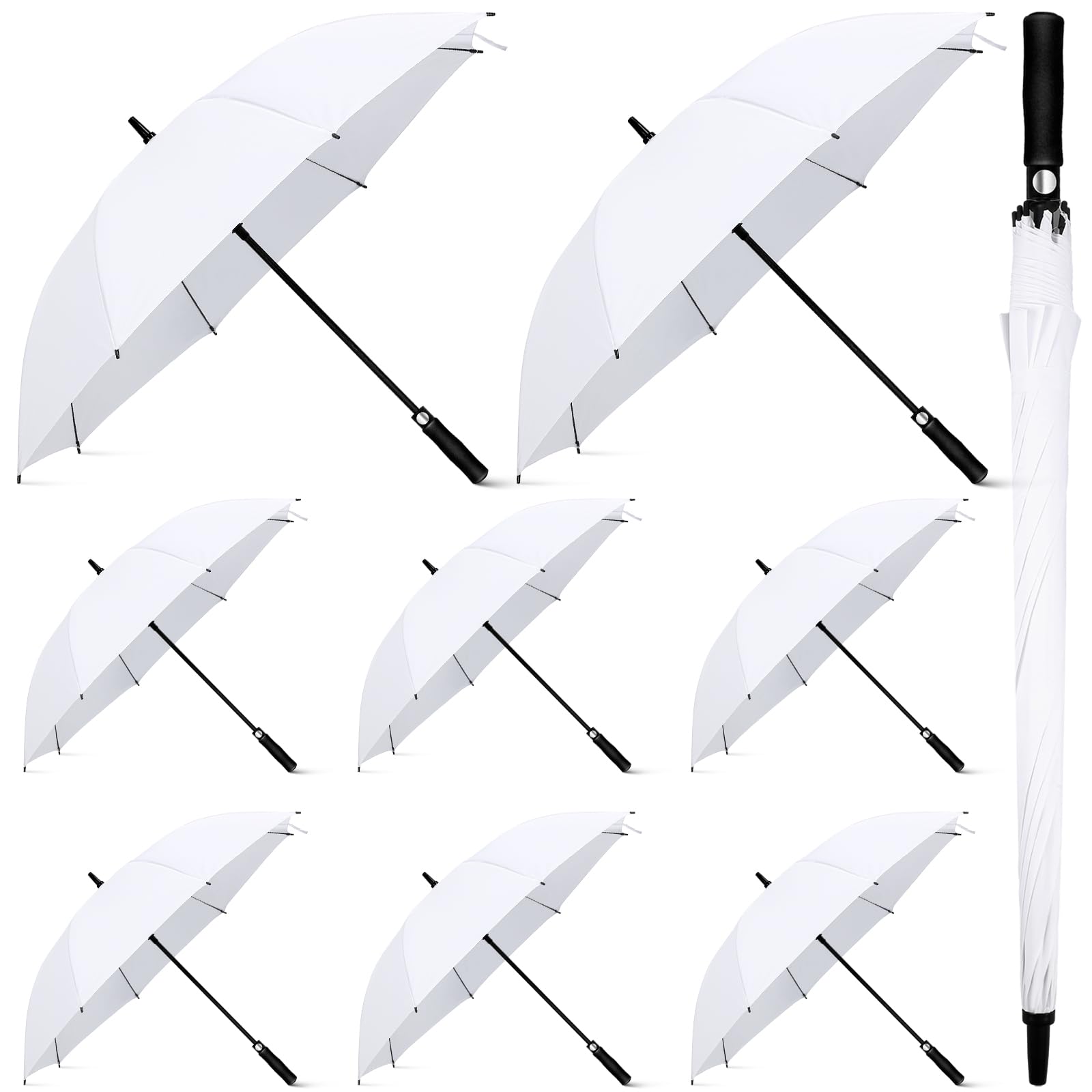 Weewooday 8 Pcs Large White Wedding Umbrella 47.2 Inch Automatic Golf Umbrellas Windproof Photographer Parasol with Plastic Handle for Wedding Bride Groom Party Travel