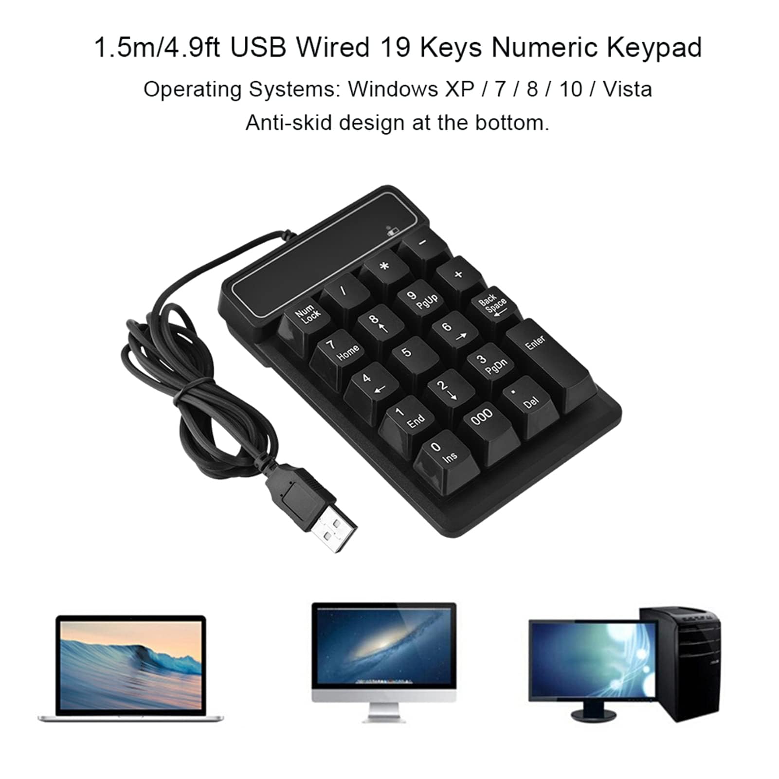 Mechaniczna klawiatura numeryczna, 19 klawiszy Klawiatura numeryczna 1,5M/5FT USB przewodowa klawiatura numeryczna do laptopa Komputer stacjonarny