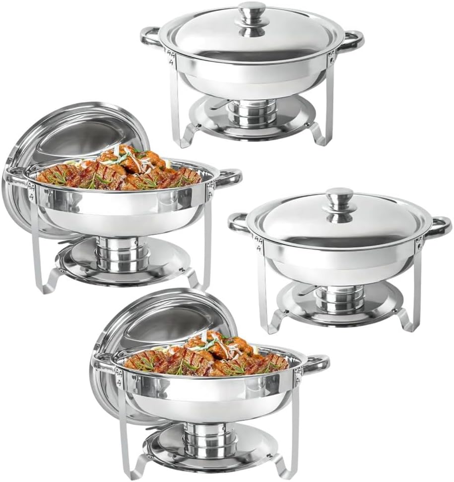 AIZYR Round Chafing Dishes for Buffet, Chafing Dish Buffet Set Buffet Servers Food Warmers for Party Event Dinners Banquet,4 Pack