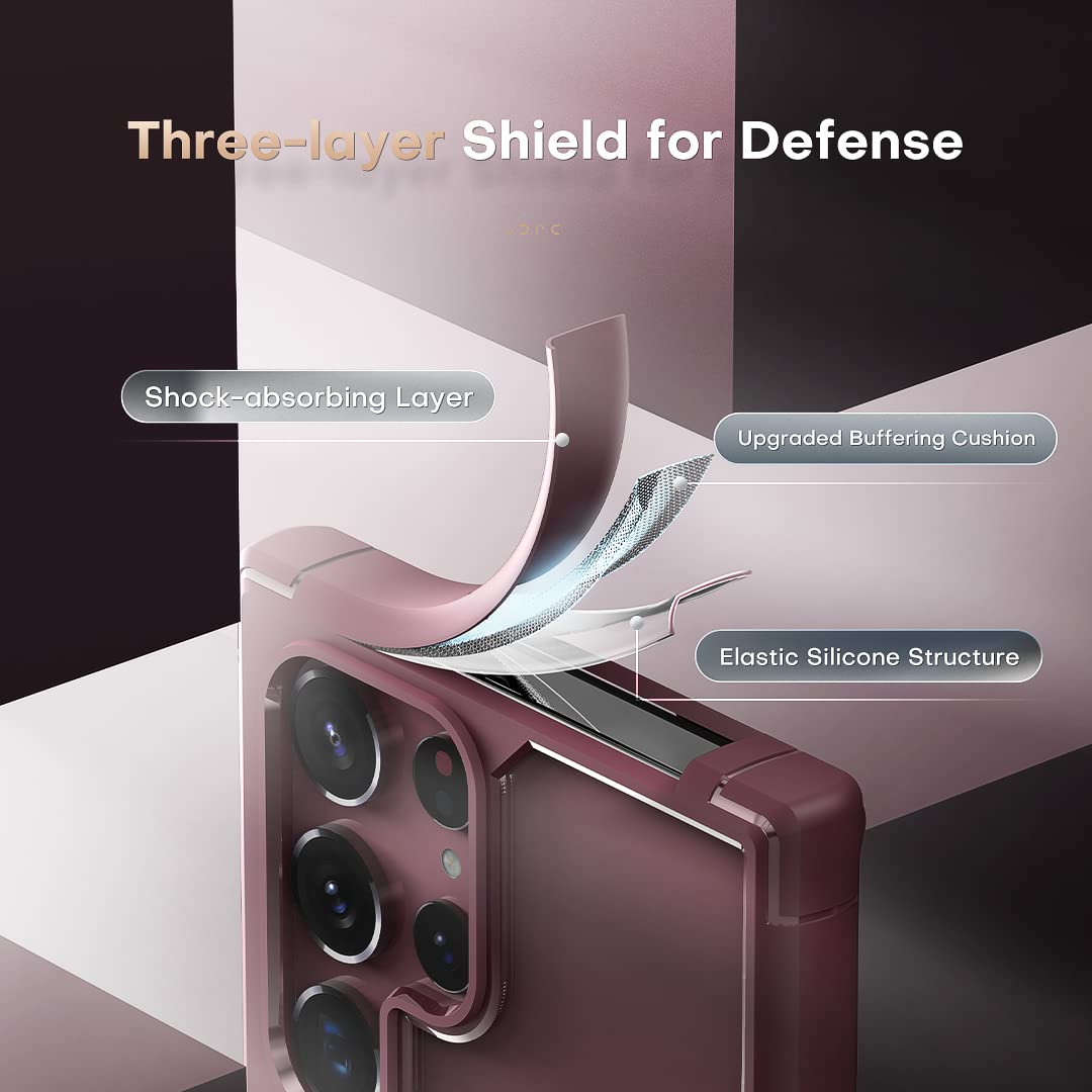 TOCOL Confezione da 1+2 custodie progettate per Samsung Galaxy S22 Ultra con 2 pellicole protettive obiettivo della fotocamera,[goccia di grado militare], Custodia Galaxy S22 Ultra 6.8", prugna