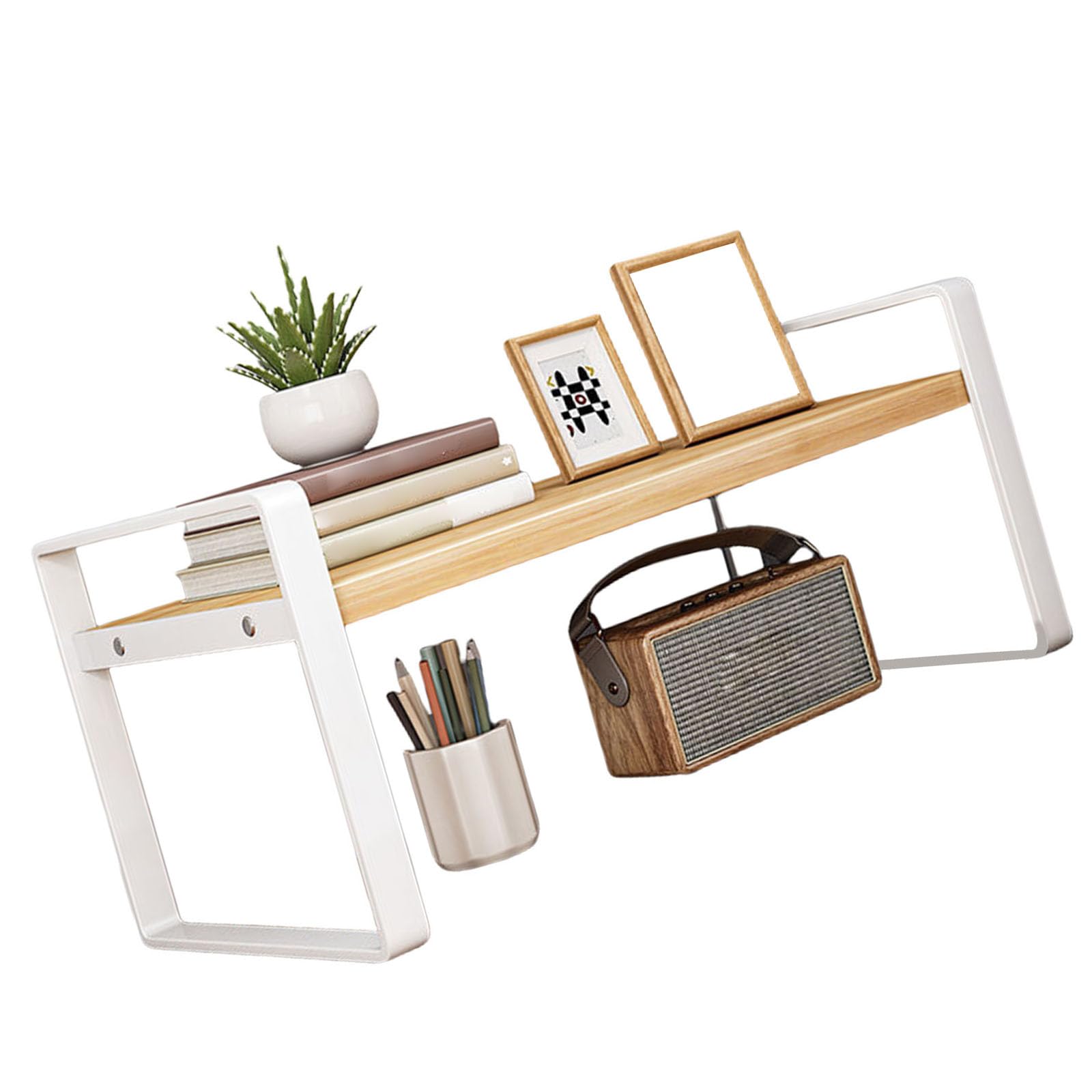 Kalttoy Simple Desk Organizers Rack with Iron and Wood Construction for Students and Professionals Space Saving Design Desk Shelf