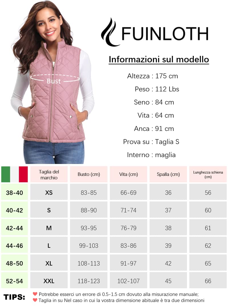 fuinloth Gilet Donna Smanicato Invernale Panciotto Dritto Collarei Giacche Ultraleggeri Senza Maniche Giacca con Tasca con Cerniera