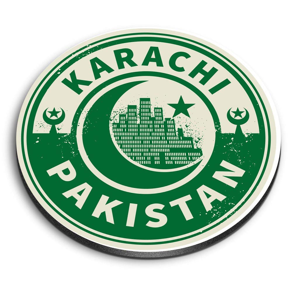 Destination Vinyl Ltd Multicolor 1 X Round Mdf Magnet - Pakistan Karachi Moon Travel 7437