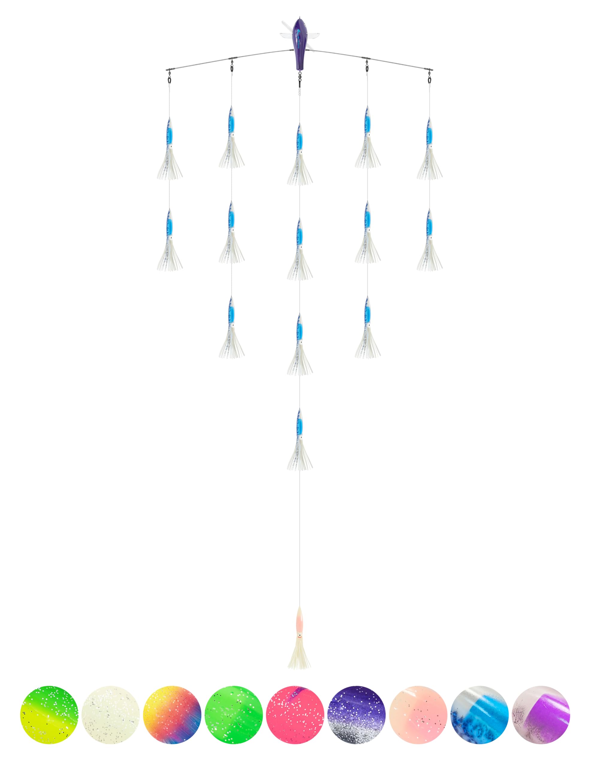 BLUEWING 36" Upgraded Fishing Spreader Bar Port Walker Offshore Trolling Spreader Bar with 6" Bulb Squids and 316 Stainless Steel Rod for Wahoo Tuna Marlin Mahi Mahi, Crystal Blue โ image 1