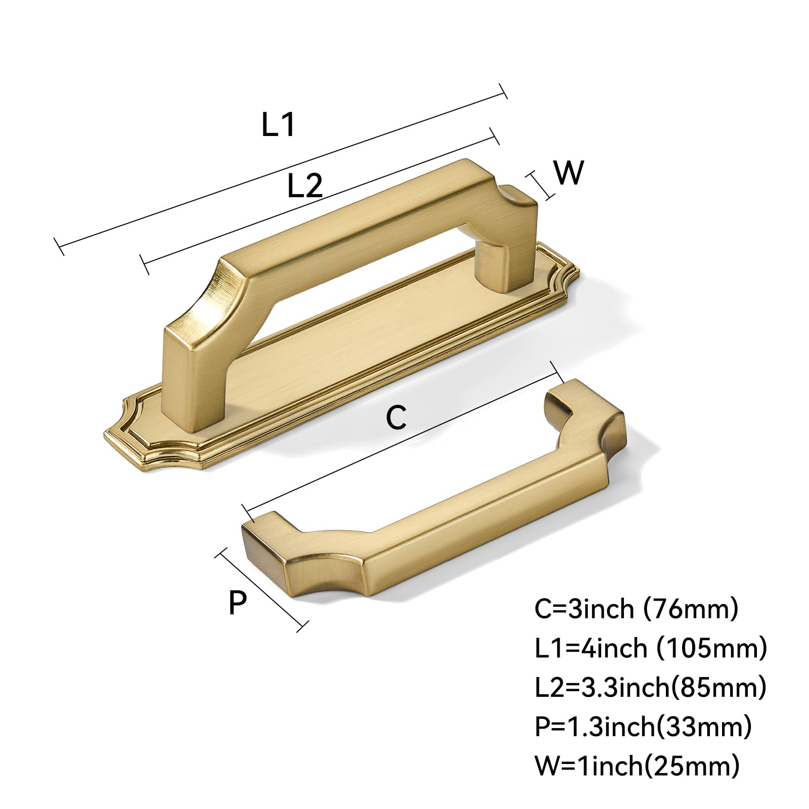 KHTUMEWARE-BP01+LS01 Brushed Brass Cabinet Pulls CTC 3 in (76 mm) 5-Pack in Brushed Brass — KHTUMEWARE