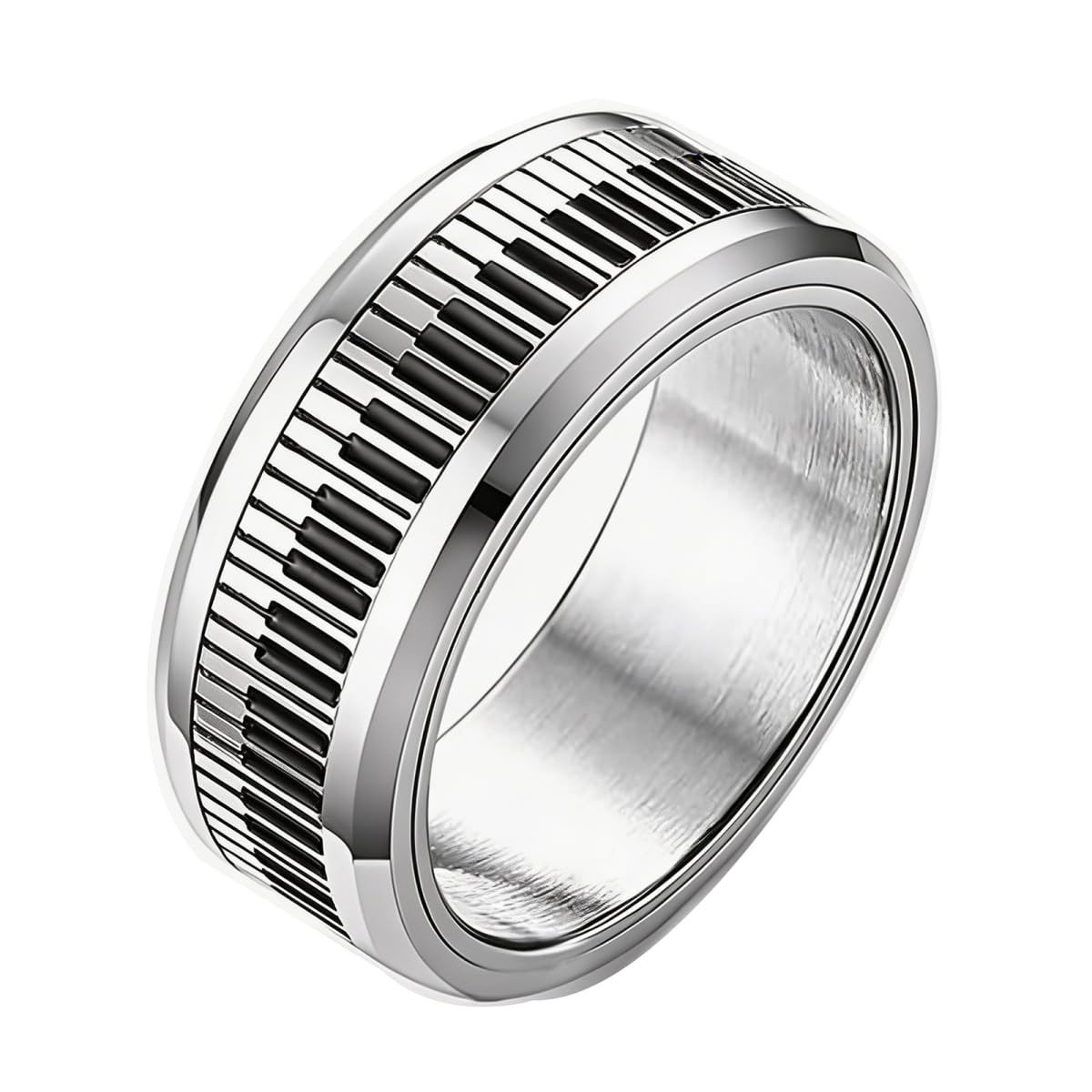 Piano Keyboard Ring 8mm Stainless Steel Music Spinner Ring Band for Men Women Music Lover Musician Jewelry Couple Friends Gift-image-18