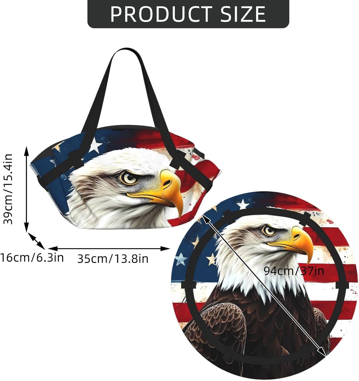 Retro American Eagle A Pattern Foldable Camping Tote Bag Picnic Blanket Bag Portable Beach Mat Tote Waterproof Outdoor Picnic Mat Carry Bag